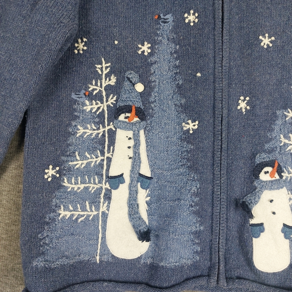 CROFT & BARROW BLUE EMBROIDERED SNOWMAN WINTER HOLIDAY CHRISTMAS CARDIGAN SZ M - Picture 2 of 11